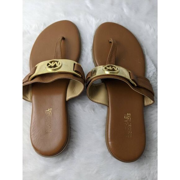 Michael Kors Colleen Acorn Leather Thong Sandals Size 6.5M - Picture 4 of 7